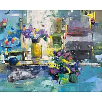 【玲廊滿藝】陳麗英─窗前的慵懶130x162cm