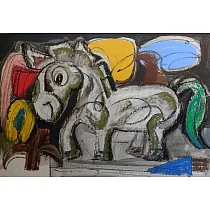 【玲廊滿藝】李坤德─可愛的馬51.5x36cm