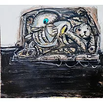 【玲廊滿藝】李坤德─有動物的頭像38x34cm
