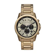 A│X Armani Exchange 溫紳品格三眼計時腕錶─卡其X古銅