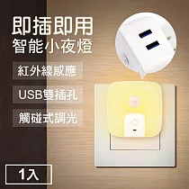 TheLife嚴選 雙USB供電孔紅外線感應燈小夜燈─插頭式 白光