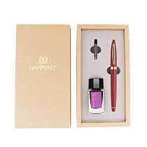 (免費客製化)HAPPYMT開心鋼筆墨水禮盒 紅色金夾 筆尖─M 紅色金夾