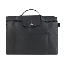 LONGCHAMP LE PLIAGE GREEN系列刺繡再生尼龍摺疊公事包(小) 石墨灰