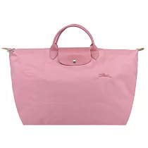 LONGCHAMP LE PLIAGE GREEN系列刺繡短把再生尼龍摺疊旅行袋(大) 花瓣粉