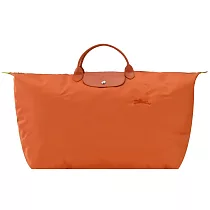 LONGCHAMP LE PLIAGE GREEN系列刺繡短把再生尼龍摺疊旅行袋(特大) 胡蘿蔔橘
