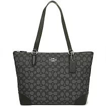 COACH 滿版LOGO帆布托特包 黑灰