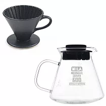 MILA日本製 織部燒 咖啡濾杯02─南蠻黑釉(附MILA耐熱玻璃壺600ml)