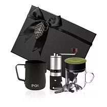 【PO：Selected】丹麥手沖咖啡三件禮盒組(不鏽鋼磨芯咖啡磨/玻璃杯240ml─共4色/拉花杯─黑) 橄欖綠