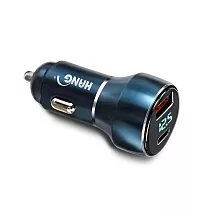 HANG 70W PD+QC+PPS 鋁合金 雙孔 快充車充頭─LED電瓶顯示充電器 藍色