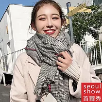Seoul Show首爾秀 英倫經典千鳥格仿羊絨百搭圍巾披肩 黑白