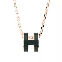 Hermes 愛馬仕 Mini Pop H經典H立體橢圓簍空項鍊 B2翠綠/玫瑰金