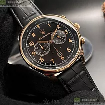 MASERATI瑪莎拉蒂精品錶，編號：R8871646001，46mm圓形玫瑰金精鋼錶殼黑色錶盤真皮皮革深黑色錶帶