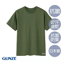 【日本GUNZE】男士抗皺吸濕快乾圓領T(MCB513─GRN) L 綠色