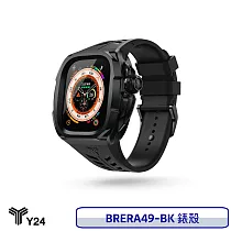 Y24 Apple Watch 49mm 不鏽鋼防水保護殼 黑錶殼/黑錶帶 黑/黑