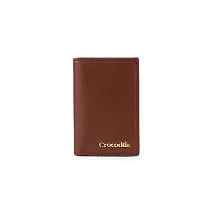 【Crocodile】鱷魚皮件 名片夾 風琴式名片夾 2卡片 義大利植鞣皮 Naturale系列─0103─11018 咖啡色