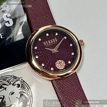 VERSUS VERSACE凡賽斯精品錶，編號：VV00375，36mm圓形玫瑰金精鋼錶殼酒紅色錶盤真皮皮革酒紅色錶帶
