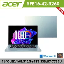 ★硬碟升級★Acer 宏碁 Swfit Edge SFE16─42─R260 16吋OLED輕薄筆電(R7─7735U/16G/512+1TB/W11/2年保/極光銀)