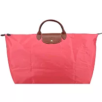 LONGCHAMP LE PLIAGE系列短把再生尼龍摺疊水餃旅行袋(特大) 石榴紅