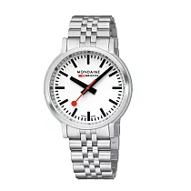 Mondaine 瑞士國鐵stop2go 男士腕錶 ─ 白x黑 不鏽鋼鏈帶 / 4101BSJ─2SE / 41mm