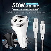 【組合購】City 50W車用充電器 Type─C/USB─A 3孔車充頭+65W Type─C to Type─C 傳輸充電線(200cm)