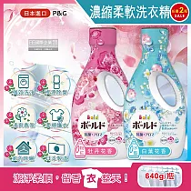 (任選2瓶超值組)日本P&G Bold─超濃縮強洗淨除臭室內晾曬花香氛柔軟全效洗衣精640g/瓶(持香約24小時，香氛柔順，消臭護衣洗衣劑) 牡丹花香(粉紅)*2瓶