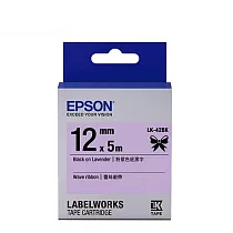 EPSON 原廠標籤帶 緞帶系列 LK─42BK 12mm 粉紫色底黑字蕾絲