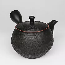 日本陶壺 常滑燒 寶龍 黑泥袋松皮朱出 橫手急須0.21L
