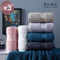 【星紅織品】奢華風緞檔厚感加大款重磅純棉浴巾(6色任選)─3入 顏色備註說明
