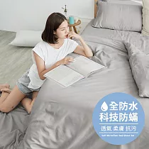 【BUHO布歐】日系防水防蹣6尺雙人加大床包被套四件組 《晴灰褐》