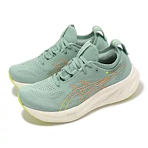 Asics 慢跑鞋 GEL─Nimbus 26 女鞋 綠 米白 緩衝 厚底 運動鞋 亞瑟士 1012B601301
