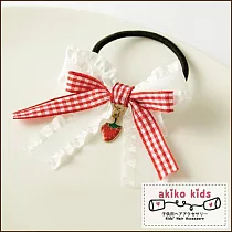 【akiko kids】甜美Lolita女孩草莓蕾絲造型髮圈髮夾 ─白色髮圈款
