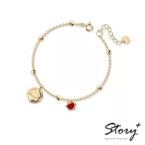 【客製品】STORY 故事銀飾─ PomPomPurin 誕生石系列─焦糖布丁狗誕生石純銀手鍊─黃K金 12月