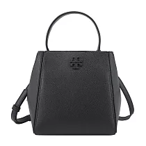 TORY BURCH McGraw 荔枝紋手提/斜背水桶包─小/ 黑
