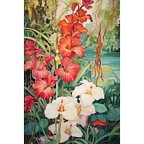 【LAVOD 線上藝廊】藝術微噴油畫 70X100CM 無框畫+實木─黑木色 植物油畫 藝術掛畫 | 書房掛畫 南島花園1