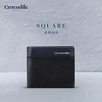 【Crocodile】鱷魚皮件 男生皮夾/錢包 12卡中翻子夾 壓釦零錢袋─植物鞣革─Square2.0系列─0103─11602 夜幕藍黑