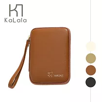 KaLala 低調全包覆 登機護照夾/證件SIM卡收納包/拉鍊零錢包 棕色