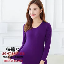 G+居家 3入組輕磨毛暖暖發熱衣─女款圓領 L─XL 亮紫