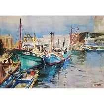【玲廊滿藝】胡令豪─蚵寮漁港39x55cm