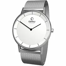 OBAKU 纖薄哲學二針時尚米蘭腕錶─銀白