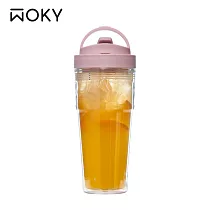 【WOKY 沃廚】–[●●]渾圓又又杯 Ecozen雙層純透750ml(附彈跳吸管) 黛粉