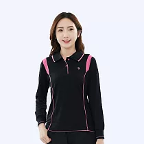 【遊遍天下】MIT台灣製女款顯瘦抗UV防曬吸濕排汗機能長袖POLO衫(GL1010) 5XL 黑粉