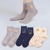 【ONEDER 旺達棉品】Disney中統襪 迪士尼長襪 小熊維尼 奇奇蒂蒂 史迪奇 中筒襪 台灣製棉襪 女襪- 小熊維尼 WP-A324(22-26)
