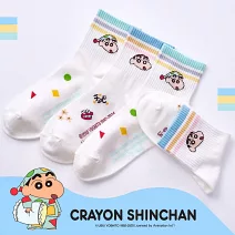 【ONEDER 旺達棉品】蠟筆小新趣味系列中筒襪 野原新之助羅紋長襪 台灣製棉襪女襪- 蠟筆小新 鱷魚阿山 SC-A322