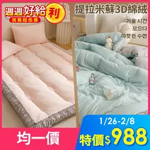 【Aibo】提拉米蘇3D綿絨韓國墊枕套組/韓國被-不分尺寸均一價 韓國被-豆沙粉-雙人