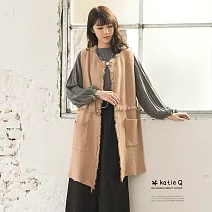 【KatieQ】毛鬚邊長背心針織罩衫-F 3201　FREE杏色