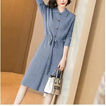 【Jilli~ko】腰際修飾抽繩木釦飾針織洋裝 J7164　FREE天藍