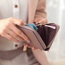 CHENSON真皮 6卡行照零錢夾零錢包(W20205-U)豆沙紫