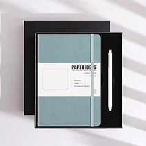 PAPERIDEAS 精美禮盒組 A5子彈筆記本 頁碼硬面綁帶筆記本 與成功有約的子彈筆記術 石磨灰-霧藍