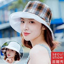 seoul show首爾秀 雙面戴格子漁夫帽四季防曬遮陽帽  白色格子