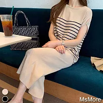 【MsMore】韓國代購款條紋涼爽針織2件式寬褲套組#112104- FREE 杏